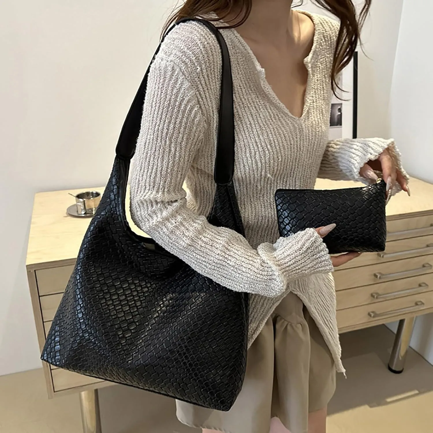 Trendy Ladies Shoulder Bag Tote Bags For Women Work Bags Suede Slouchy Bag Handbag Tote Handbag