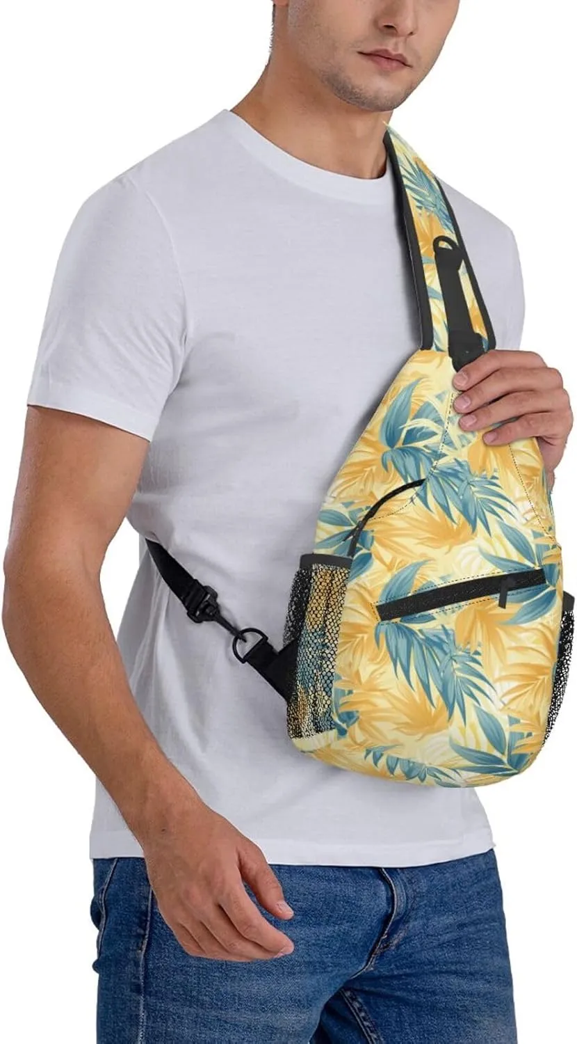 Tropical Leaves Backpack Travel Hiking Daypack Chest Bags Crossbody Shoulder Bag