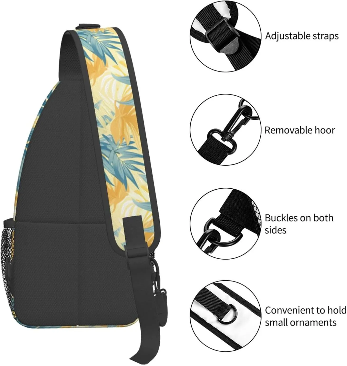 Tropical Leaves Backpack Travel Hiking Daypack Chest Bags Crossbody Shoulder Bag