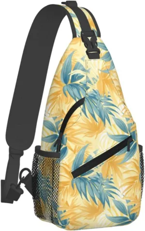 Tropical Leaves Backpack Travel Hiking Daypack Chest Bags Crossbody Shoulder Bag