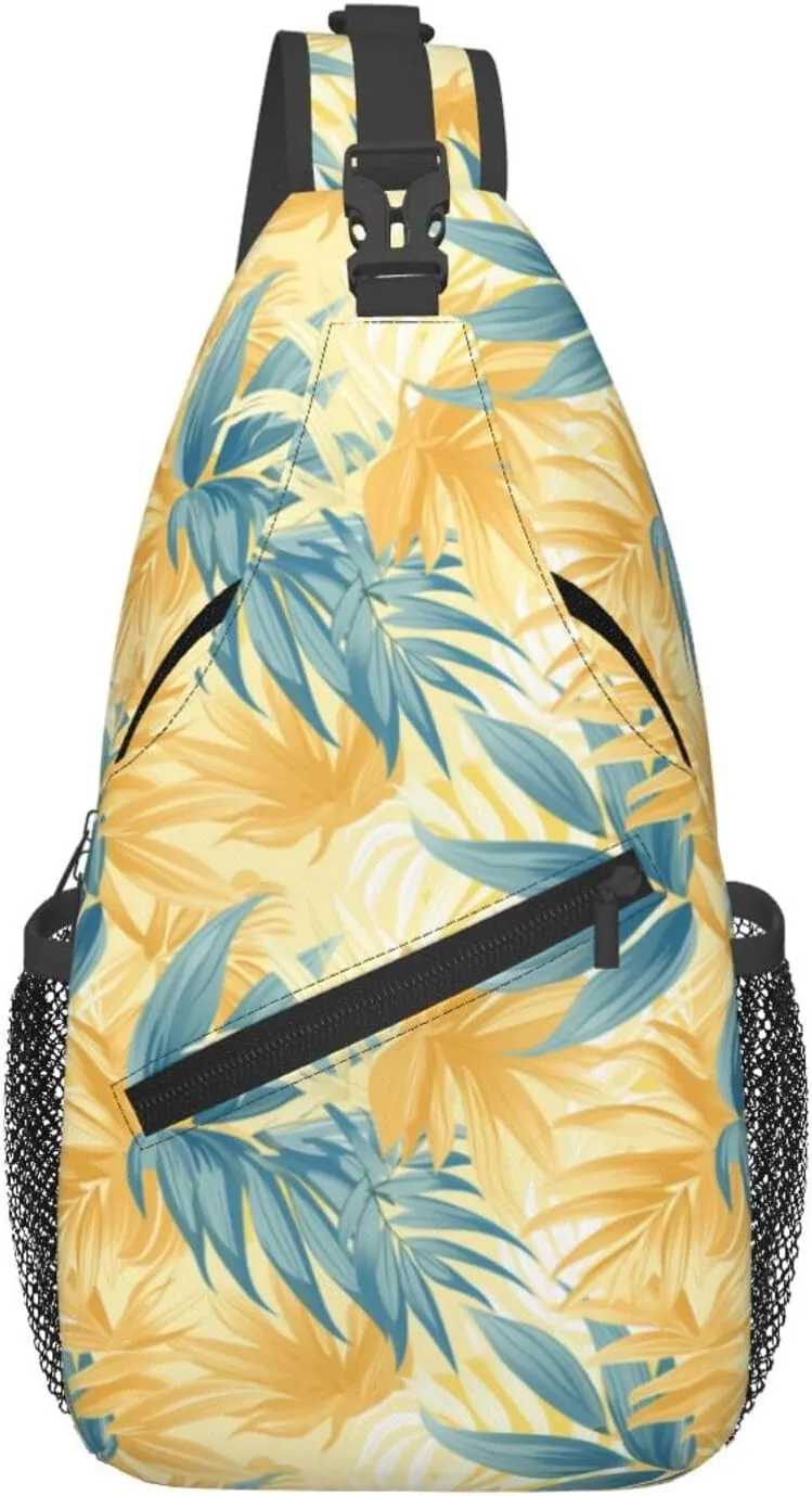 Tropical Leaves Backpack Travel Hiking Daypack Chest Bags Crossbody Shoulder Bag