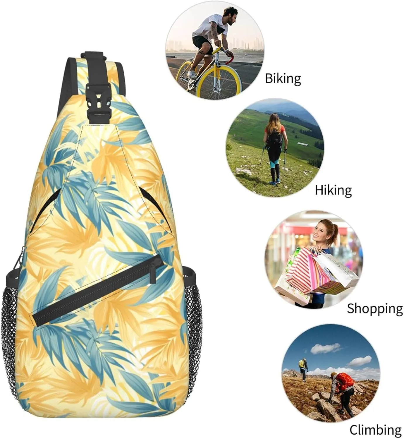 Tropical Leaves Backpack Travel Hiking Daypack Chest Bags Crossbody Shoulder Bag