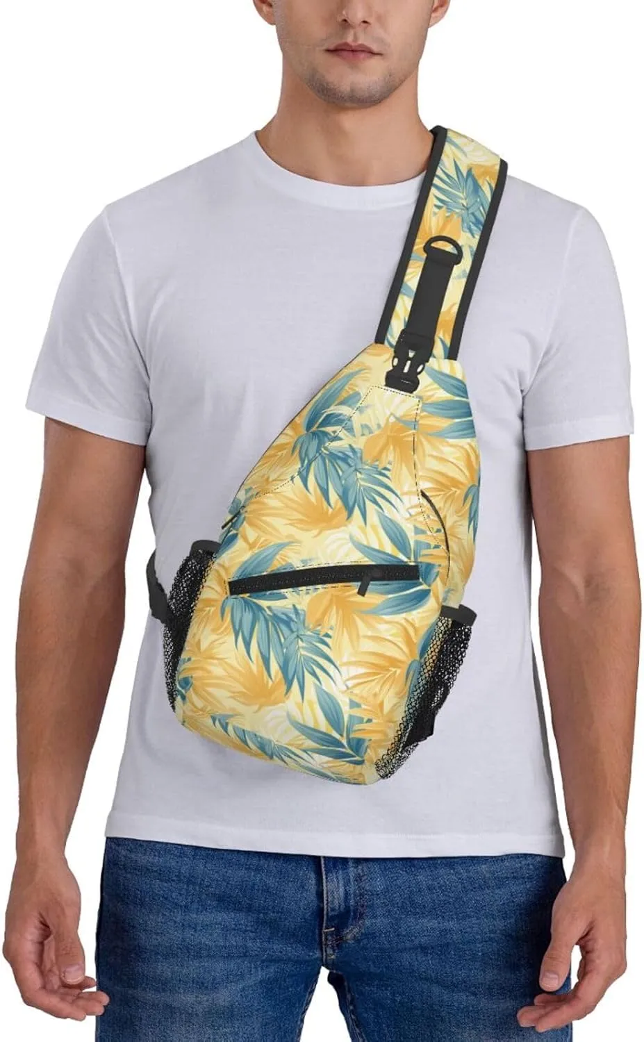 Tropical Leaves Backpack Travel Hiking Daypack Chest Bags Crossbody Shoulder Bag