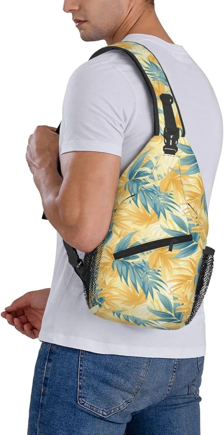 Tropical Leaves Backpack Travel Hiking Daypack Chest Bags Crossbody Shoulder Bag