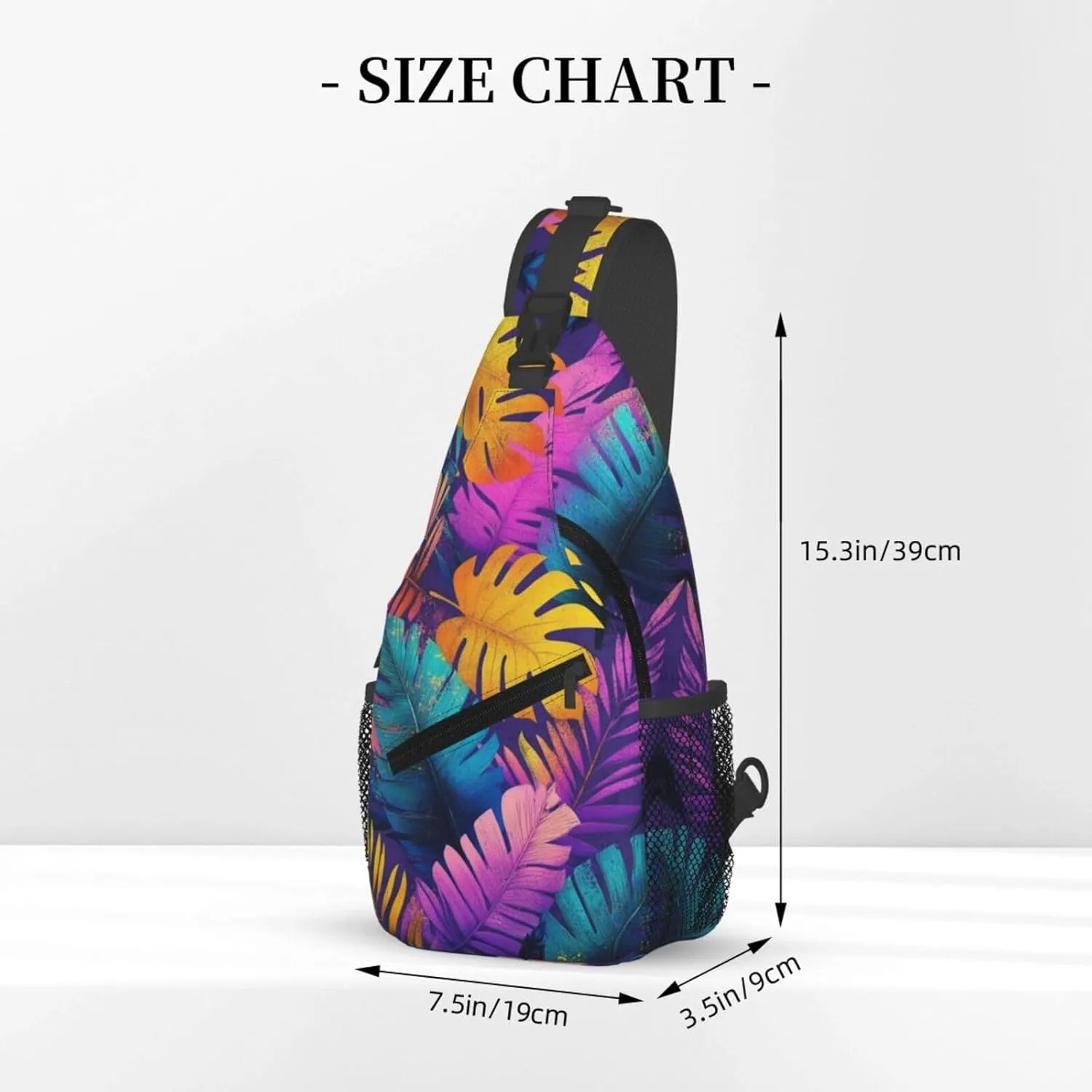 Tropical Leaves Print Sling Bag Crossbody Shoulder Backpack Chest Bags Gym Travel Hiking Casual Daypack