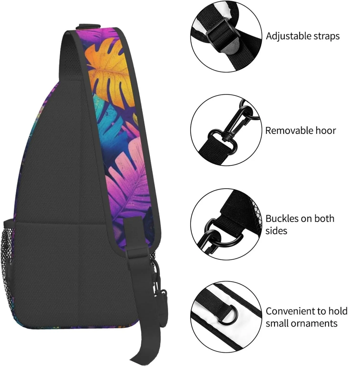 Tropical Leaves Print Sling Bag Crossbody Shoulder Backpack Chest Bags Gym Travel Hiking Casual Daypack