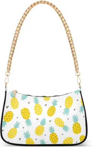 Tropical Pineapple Fruits Shoulder Handbags for Women Travel Hobo Tote Handbag Women Gold Chain Shoulder Bags Purse with Zipper Closure