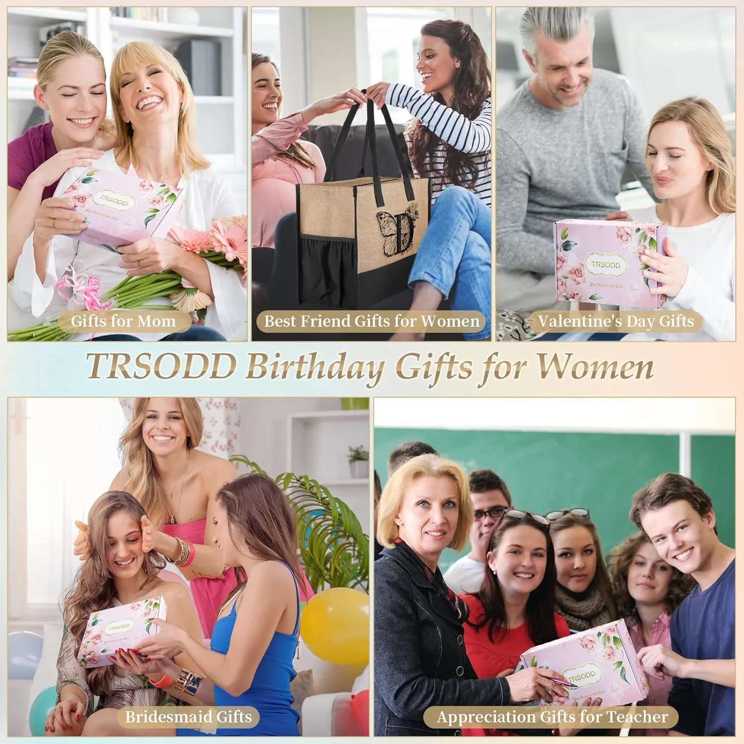 TRSODD Birthday Gifts for Women Christmas Friend, Mono-gram Embroidery Can-vas Tote Bags for Women w Inner Pocket