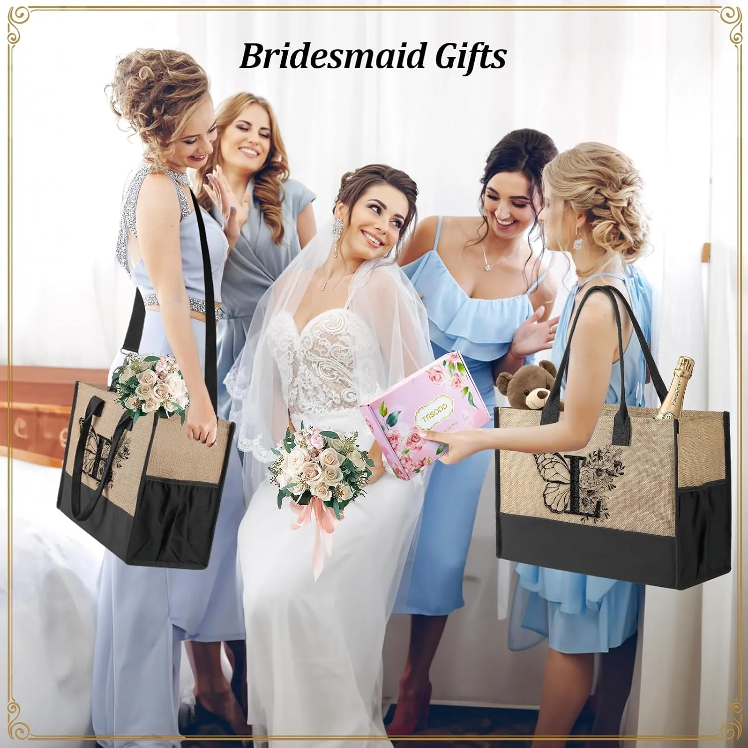 TRSODD Birthday Gifts for Women Christmas Friend, Mono-gram Embroidery Can-vas Tote Bags for Women w Inner Pocket