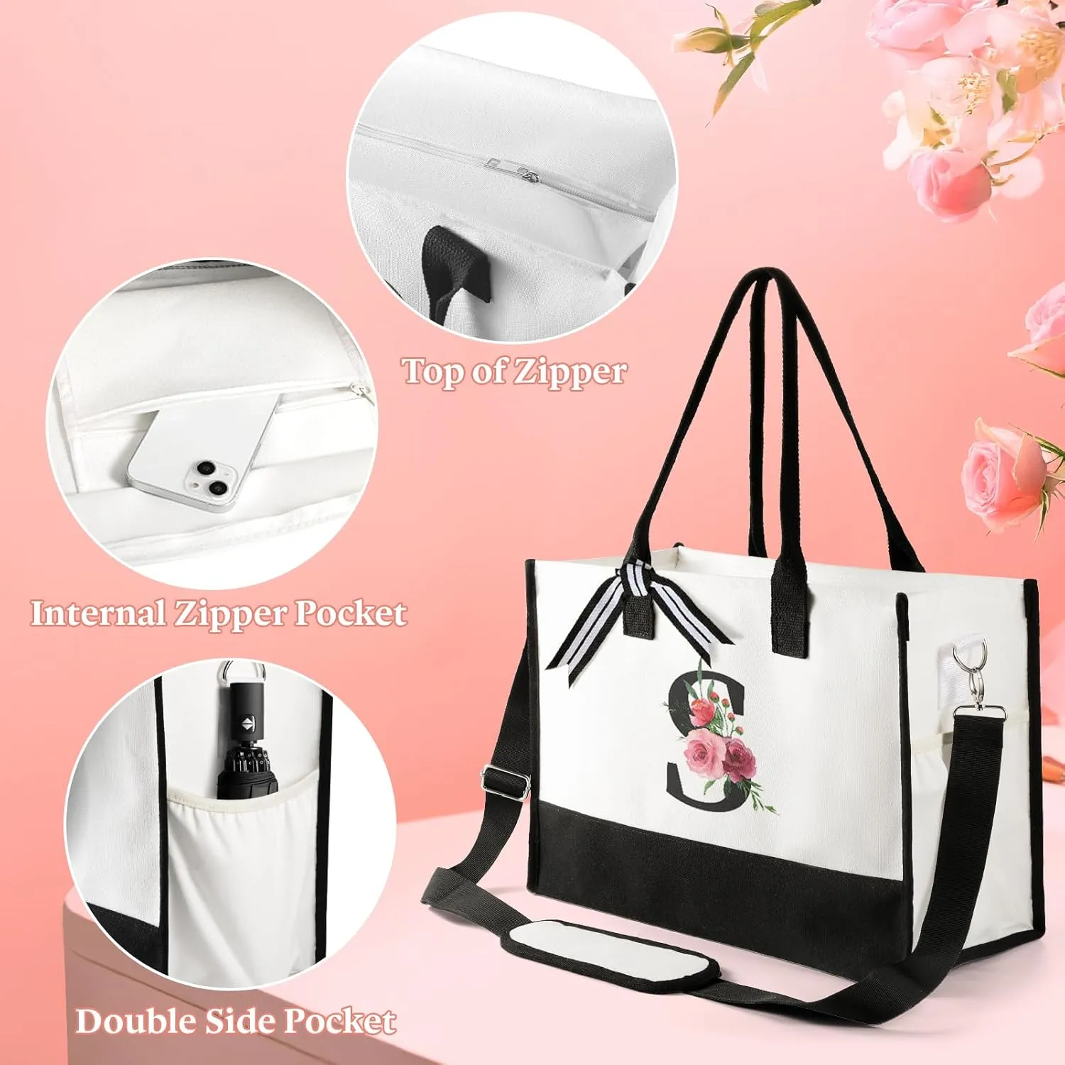 TRSODD Grandma Birthday Gifts, Best Grandma Ever Beach Bag With Inner Pocket