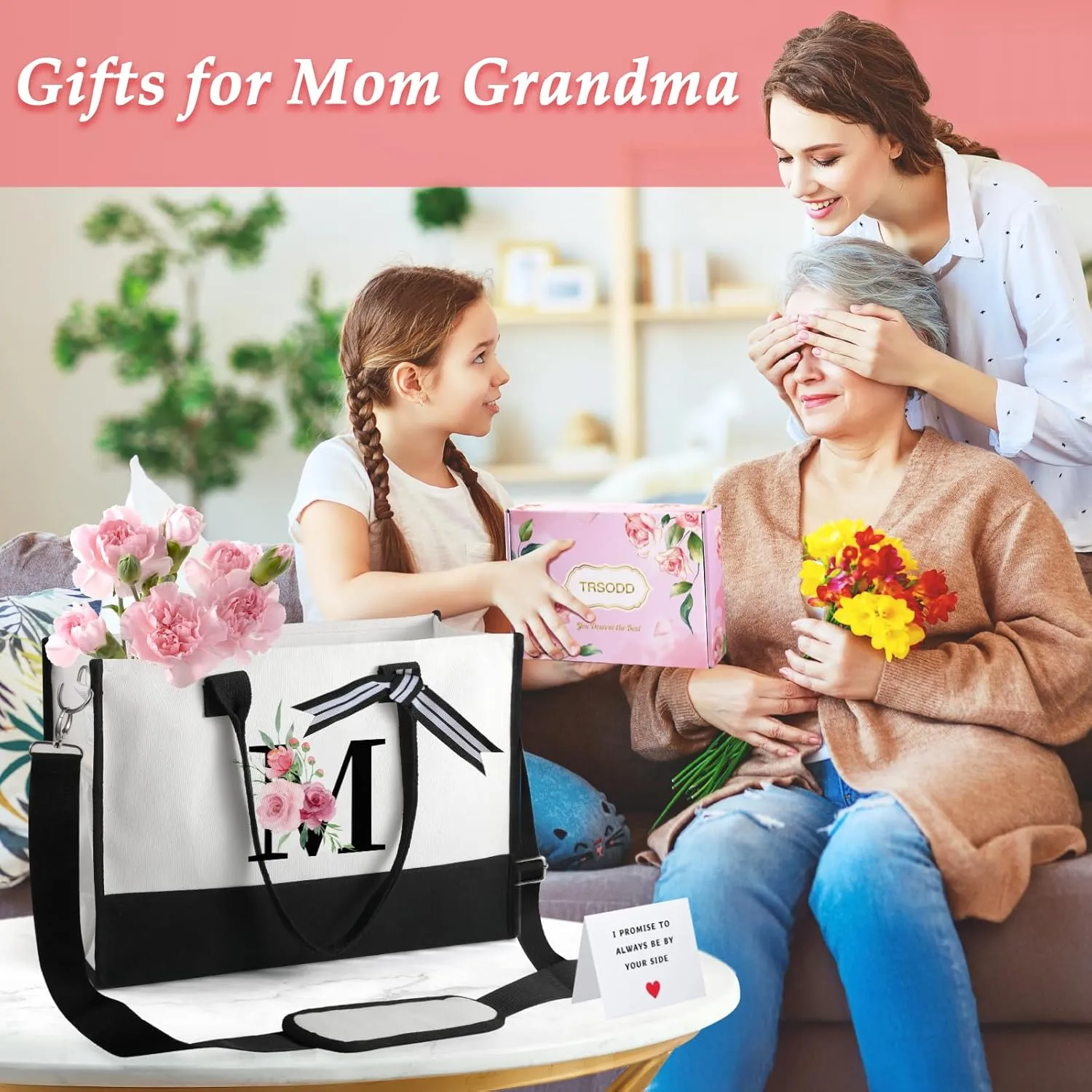 TRSODD Grandma Birthday Gifts, Best Grandma Ever Beach Bag With Inner Pocket