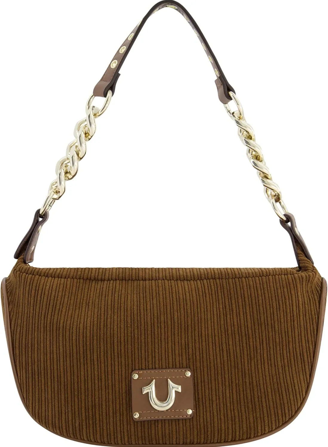 True Religion Women's Shoulder Bag Purse, Corduroy Hobo Handbag with Chain Strap