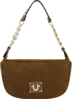 True Religion Women's Shoulder Bag Purse, Corduroy Hobo Handbag with Chain Strap