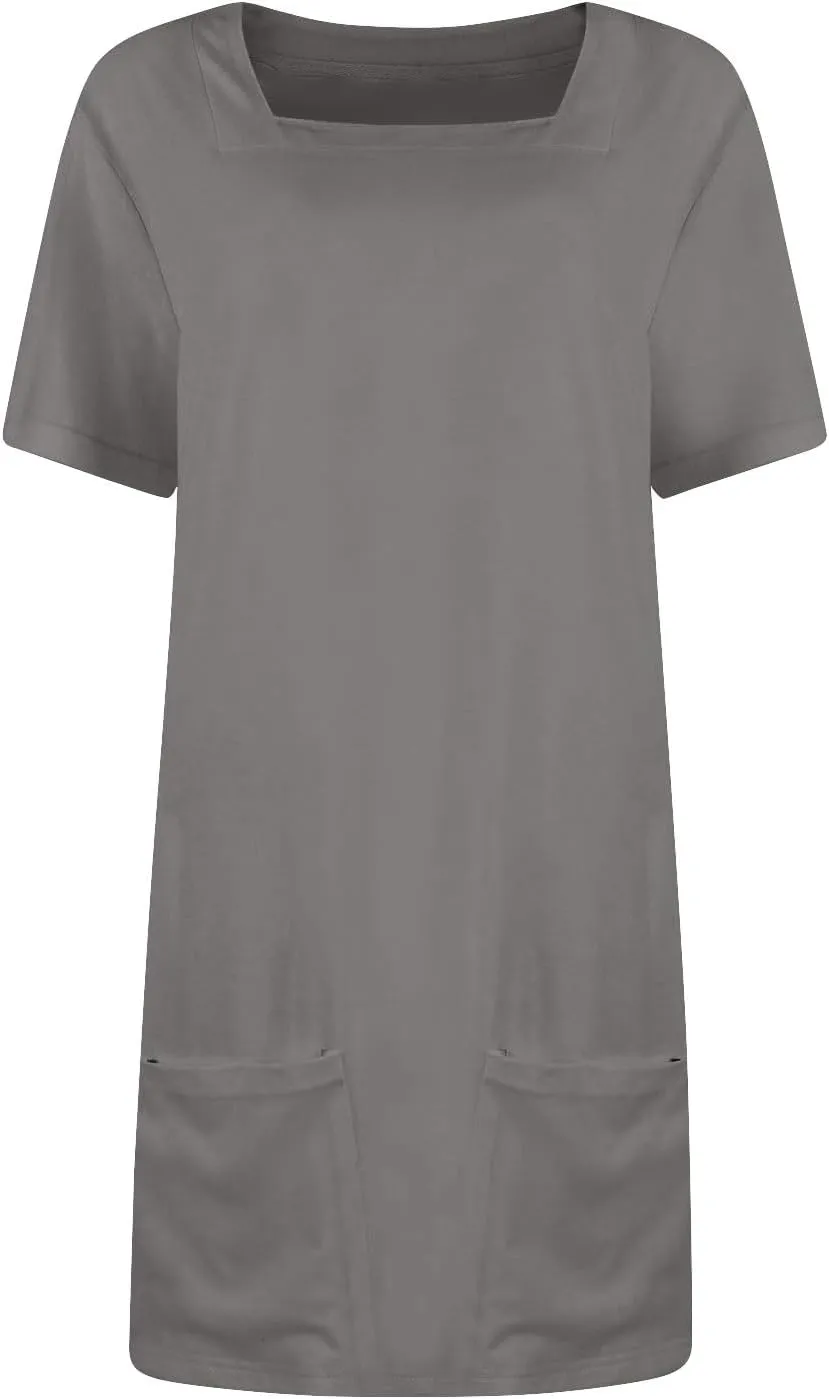 Tshirt Dress Women Summer Short Sleeve Square Neck Mini Dress Casual Cute Shift Vacation Beach Dress with Pockets