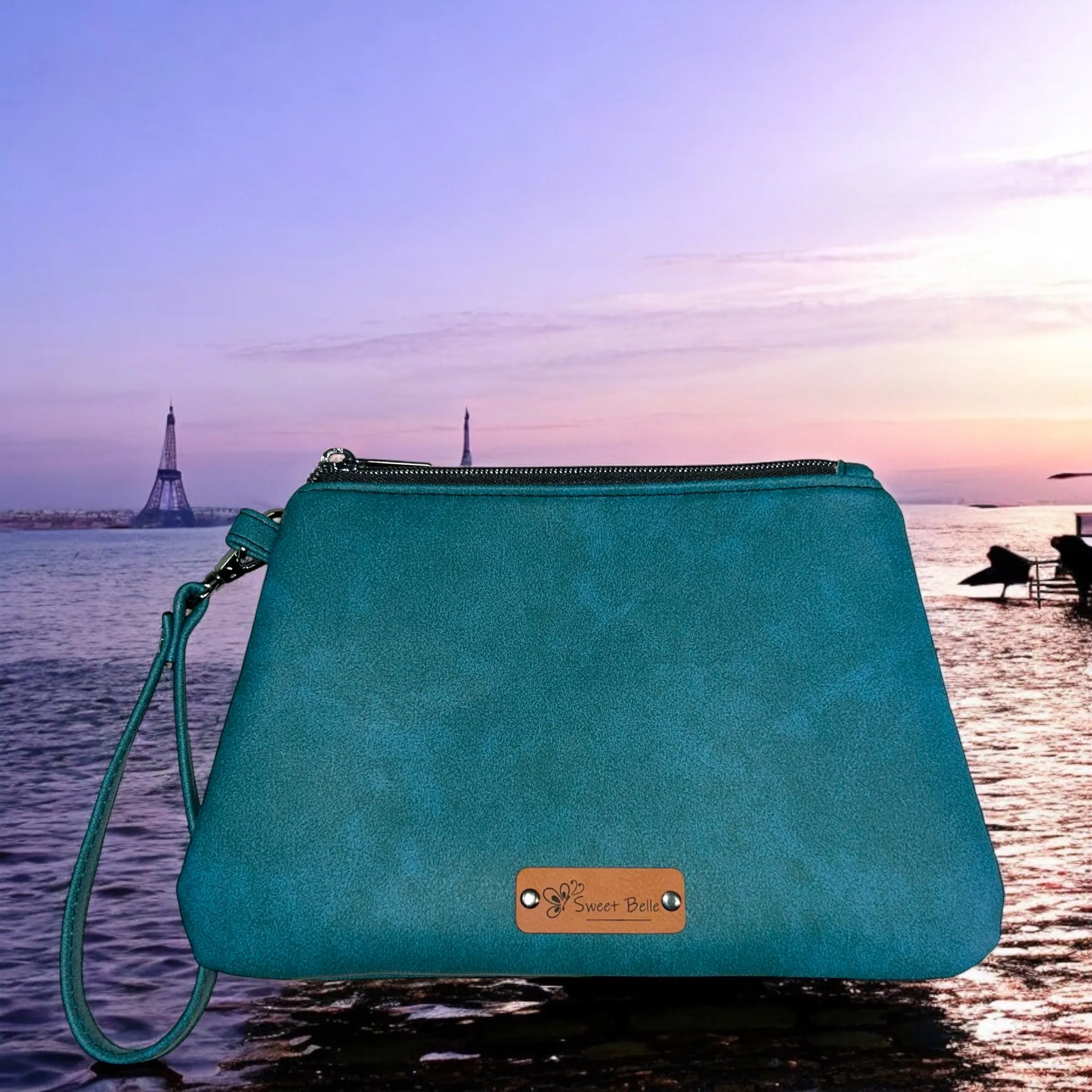 Turquoise Curved Wristlet