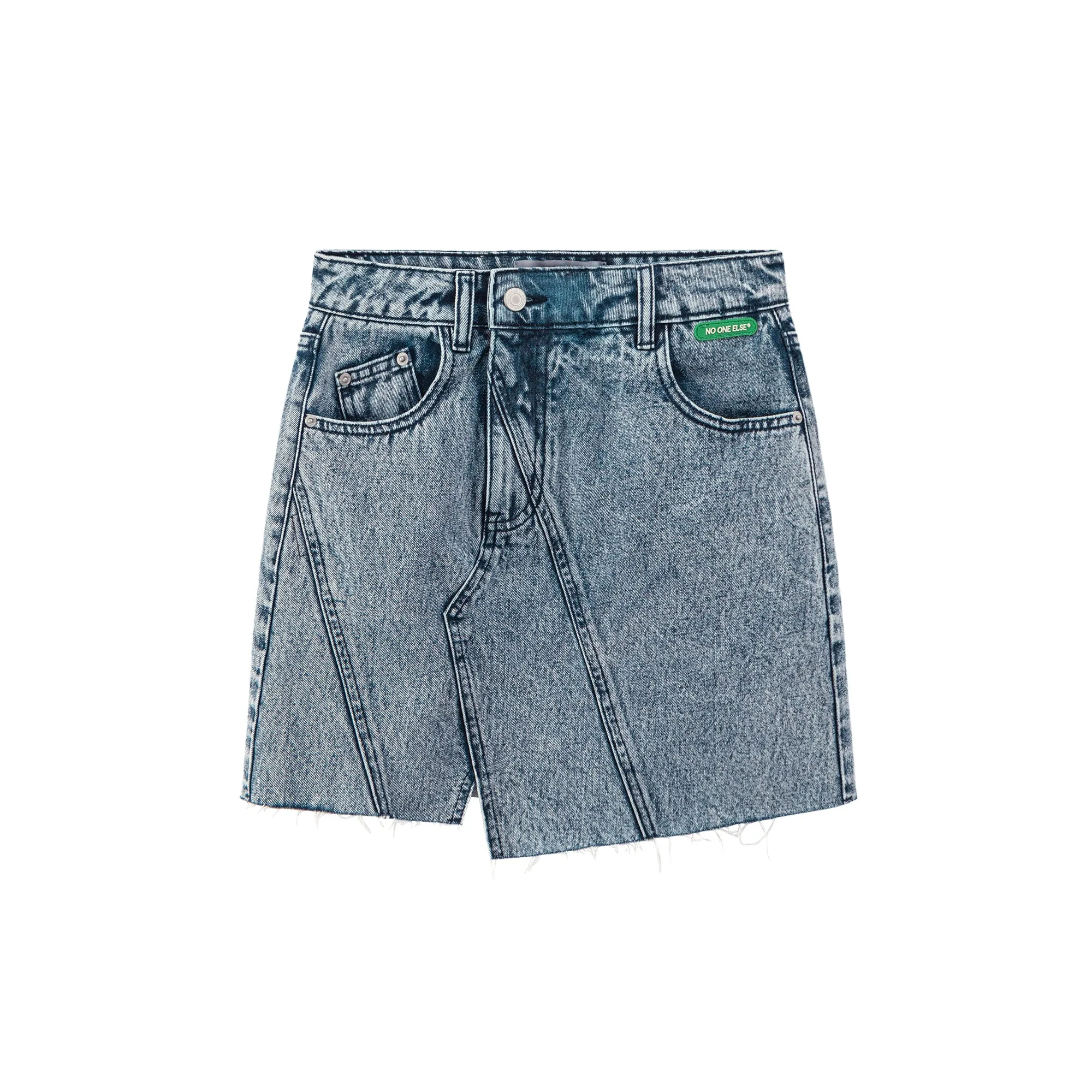 Unbalanced Cut Denim Mini Skirt