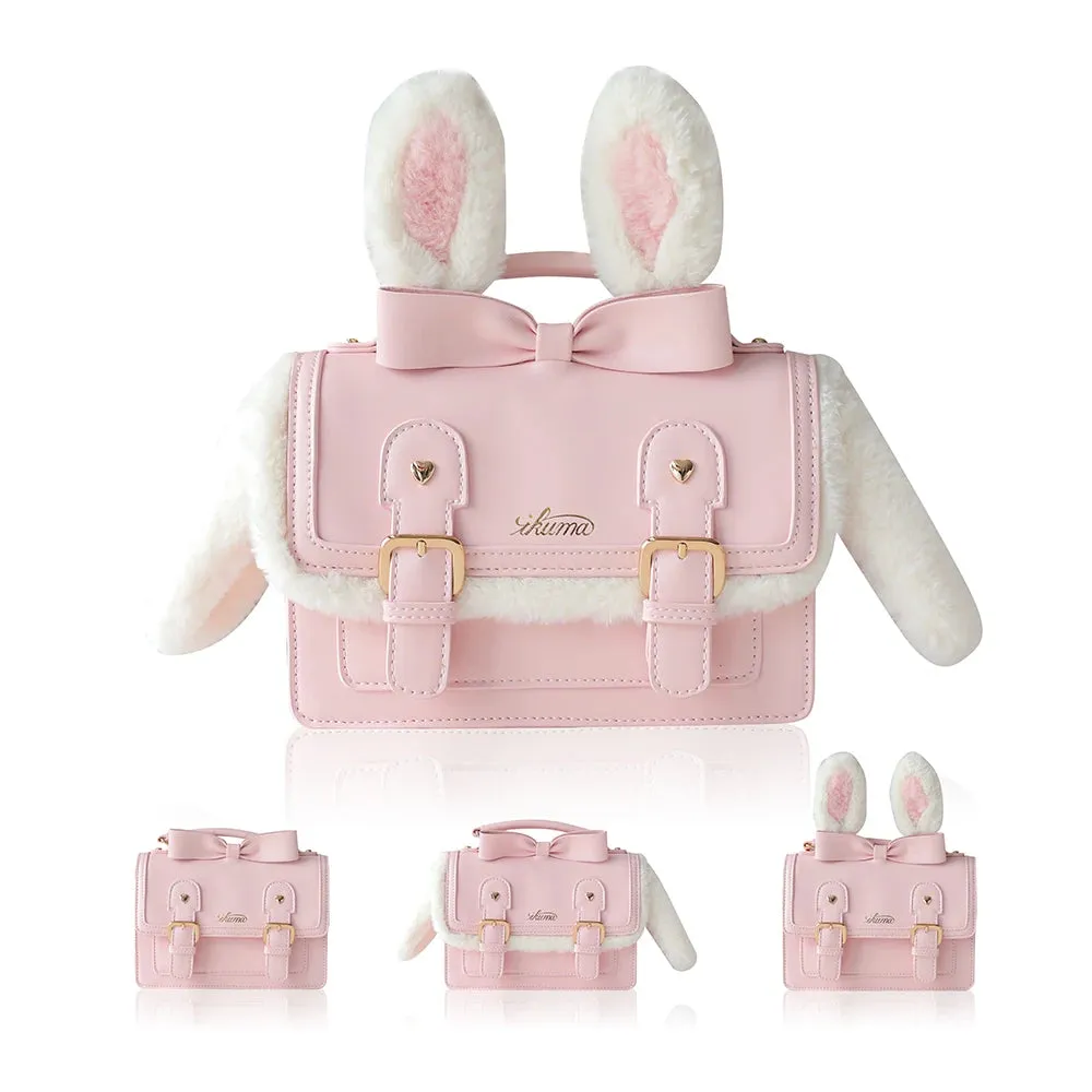 Uniwim Japanese Kawaii College Style Cosplay Girls Bag Cute Fluffy Sweet Rabbit  Ear  Bowknot Love Rivet Letters Shoulder Handbag