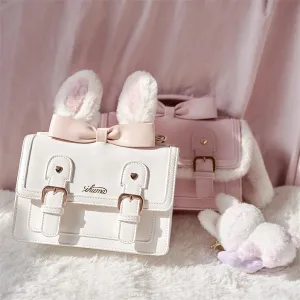 Uniwim Japanese Kawaii College Style Cosplay Girls Bag Cute Fluffy Sweet Rabbit  Ear  Bowknot Love Rivet Letters Shoulder Handbag