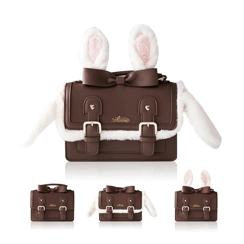 Uniwim Japanese Kawaii College Style Cosplay Girls Bag Cute Fluffy Sweet Rabbit  Ear  Bowknot Love Rivet Letters Shoulder Handbag