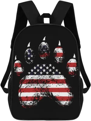 U.S Flag Bear Printed 17 Inch Shoulder Backpack Fashion Laptop Bag Travel Daypack for Camping Hiking
