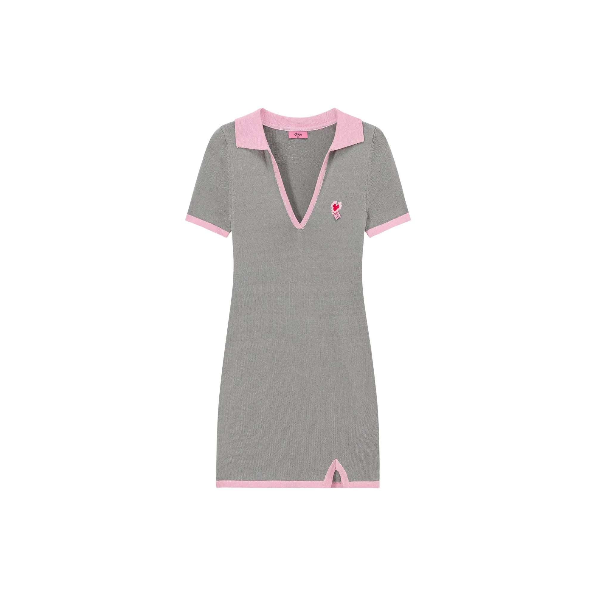 V- Neck Open Collar Colorblocked Mini Dress