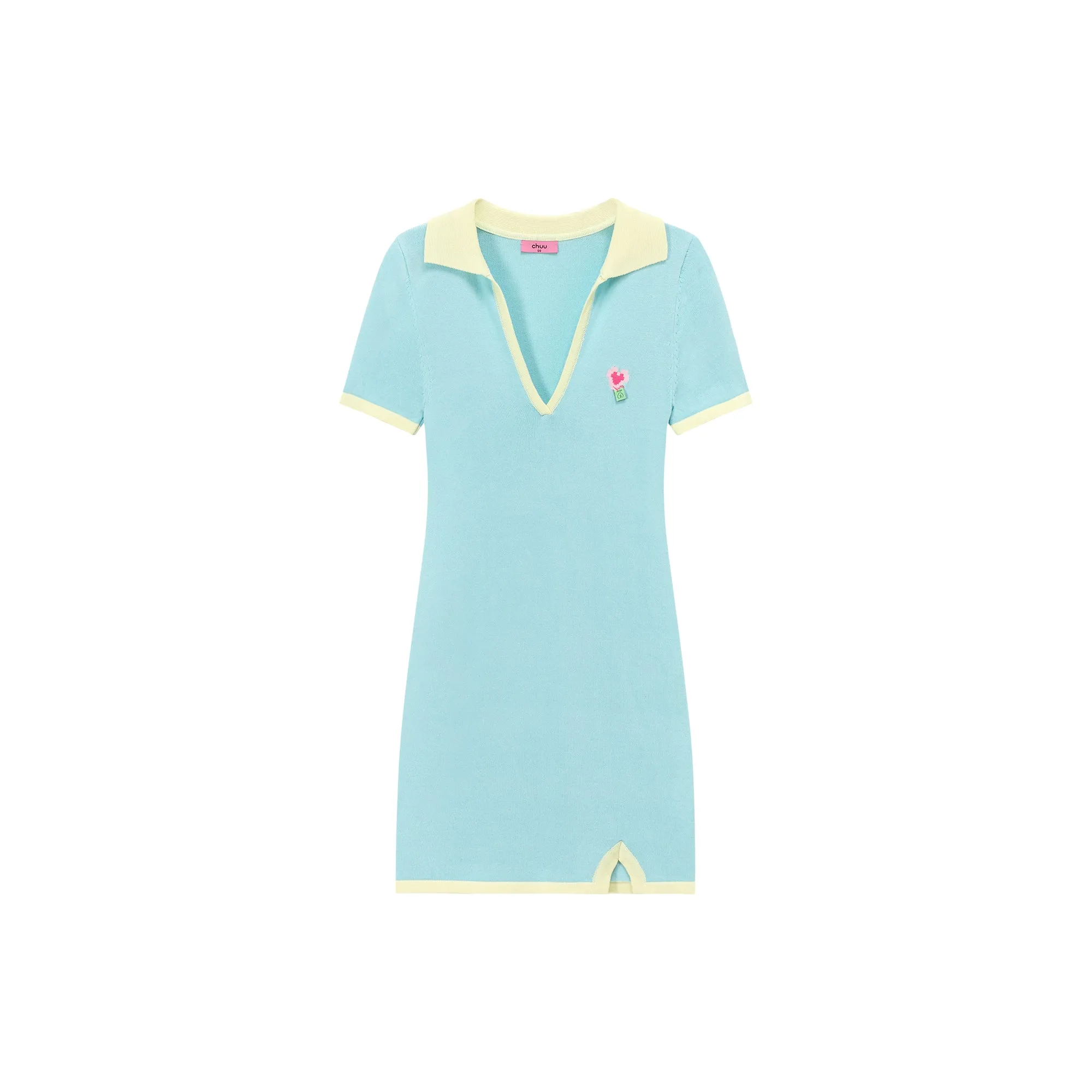 V- Neck Open Collar Colorblocked Mini Dress