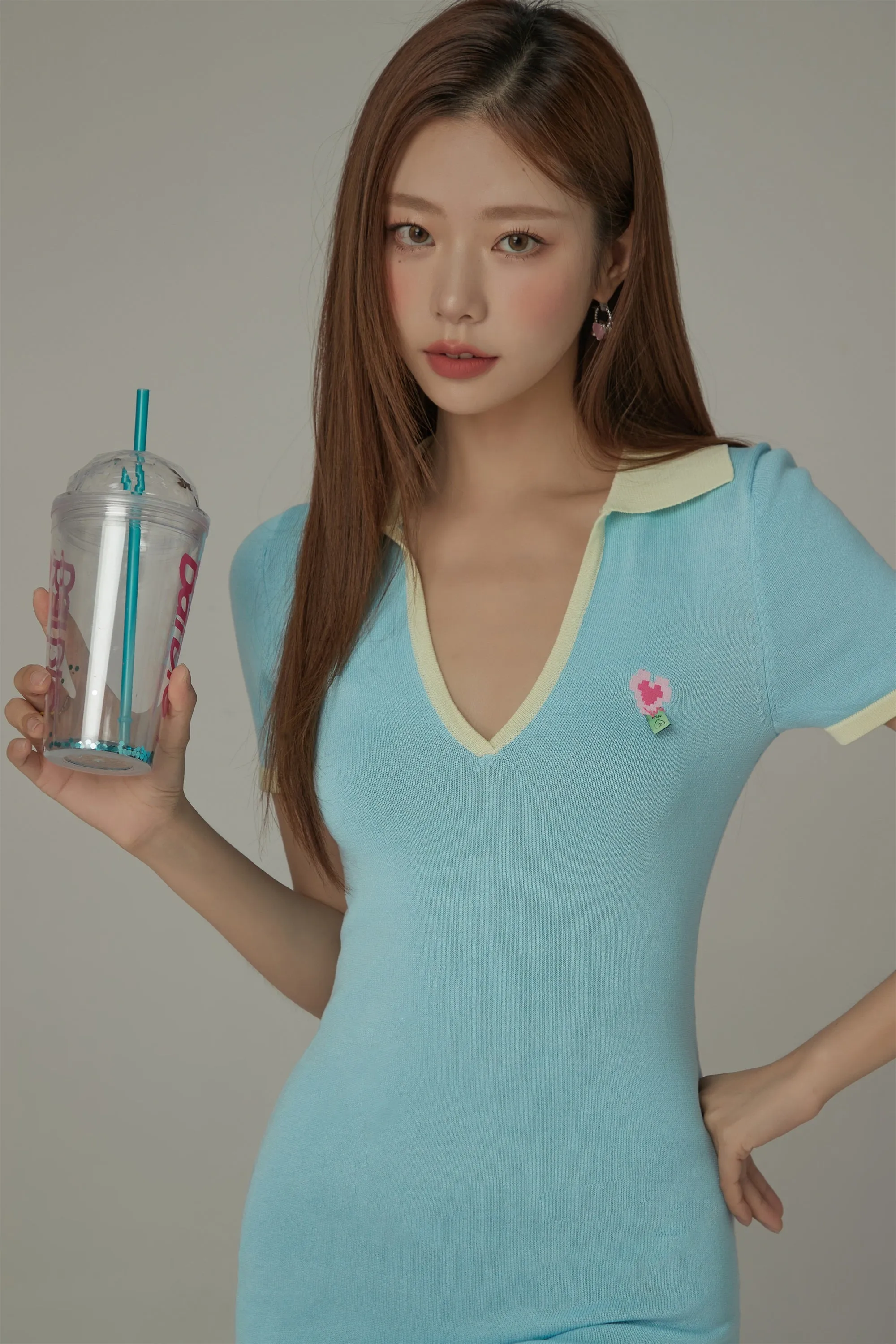 V- Neck Open Collar Colorblocked Mini Dress