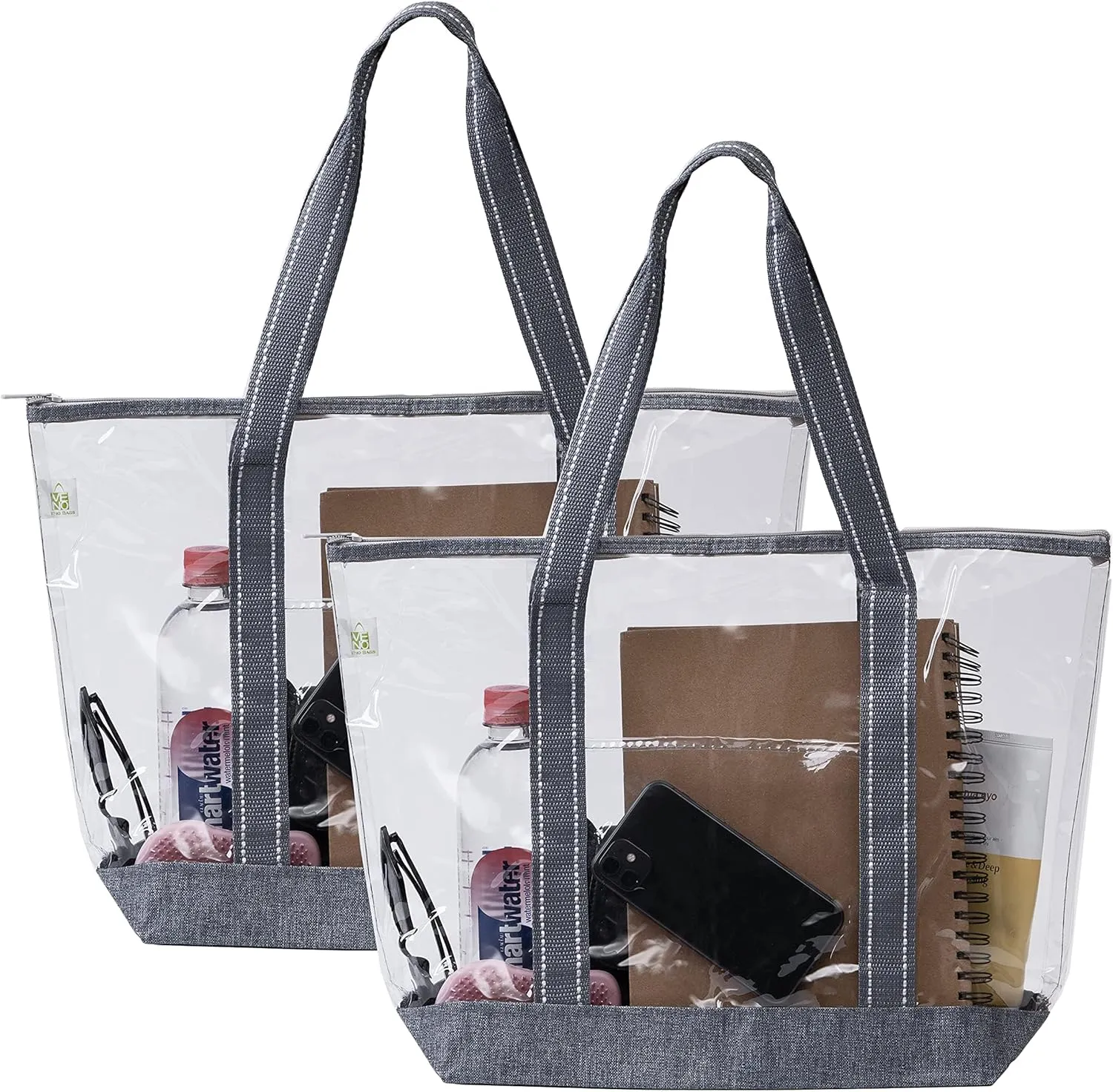 VENO Clear Bag Transparent Vinyl PVC Tote, Stadium, Outdoor, Beach, Pool