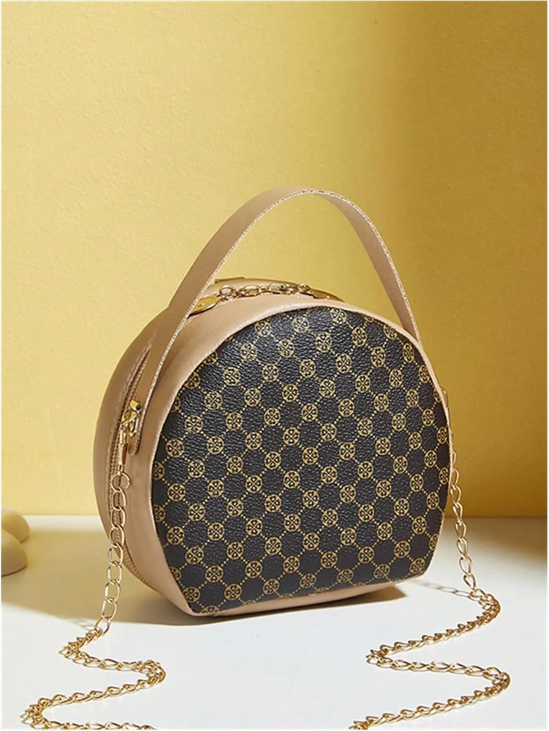 Verdusa Women's Round Crossbody Bags Zipper Top Handle Purses Handbags with Chain Strap