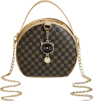 Verdusa Women's Round Crossbody Bags Zipper Top Handle Purses Handbags with Chain Strap