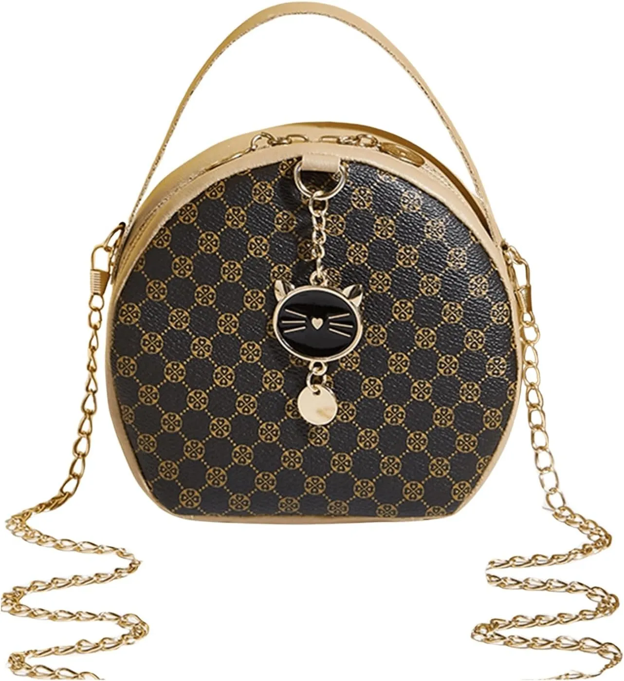 Verdusa Women's Round Crossbody Bags Zipper Top Handle Purses Handbags with Chain Strap