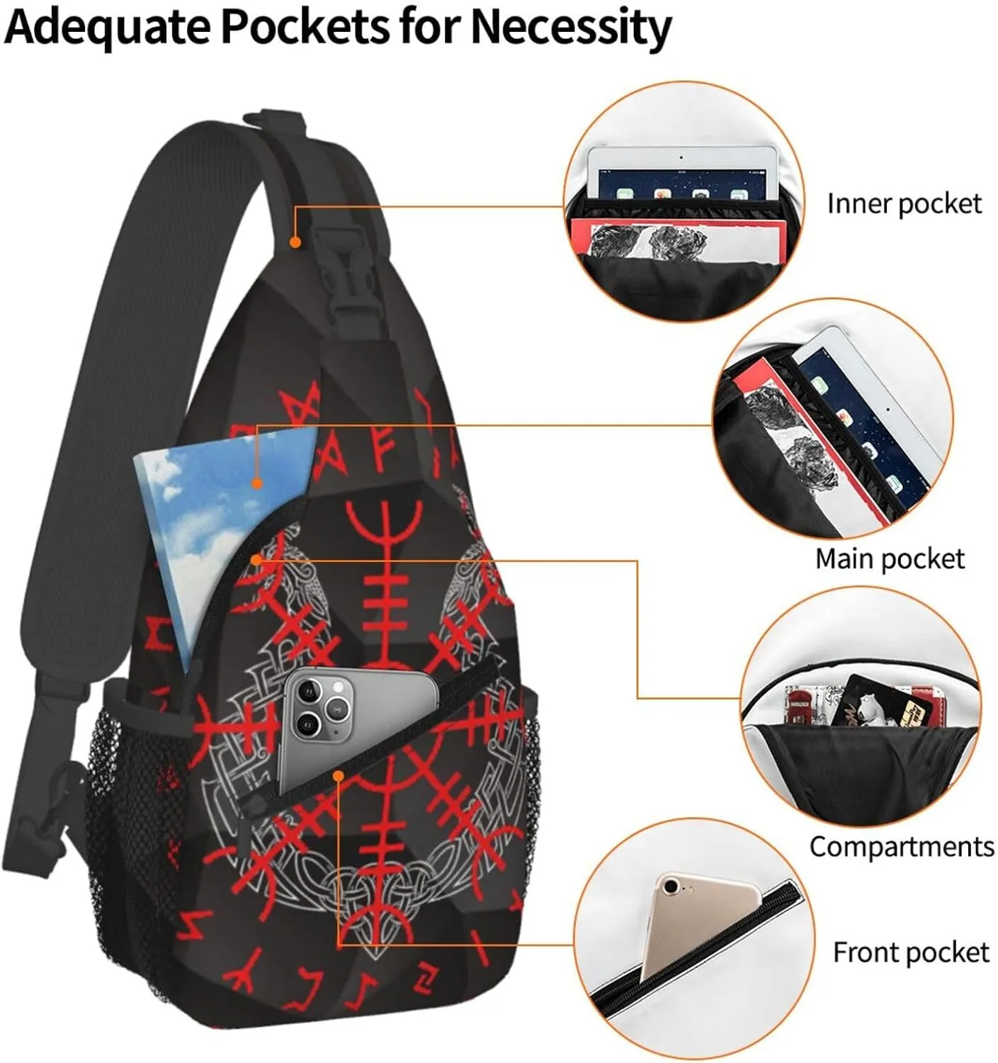 Viking Helm Of Awe Small Crossbody Backpack Sling Bag For Men Women Mini One Shoulder Chest Bags Gym Sport Travel Hiking Daypack