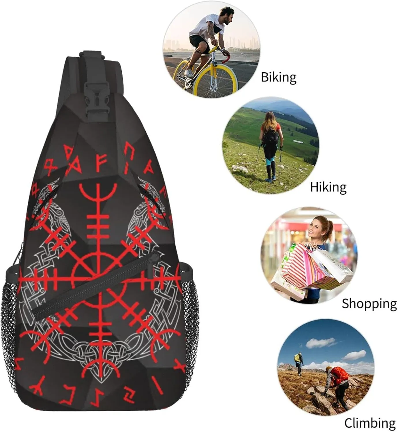 Viking Helm Of Awe Small Crossbody Backpack Sling Bag For Men Women Mini One Shoulder Chest Bags Gym Sport Travel Hiking Daypack