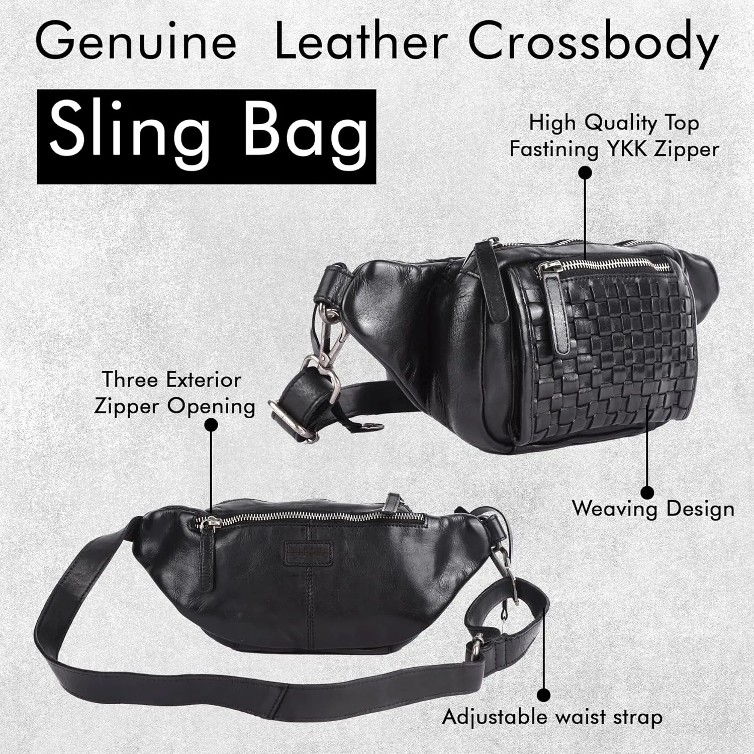 Vilenca Holland Stylish Real Leather Waist Bag Elegant Style Travel Pouch With Dust Bag, Black, 20 x 13 x 6, Fit