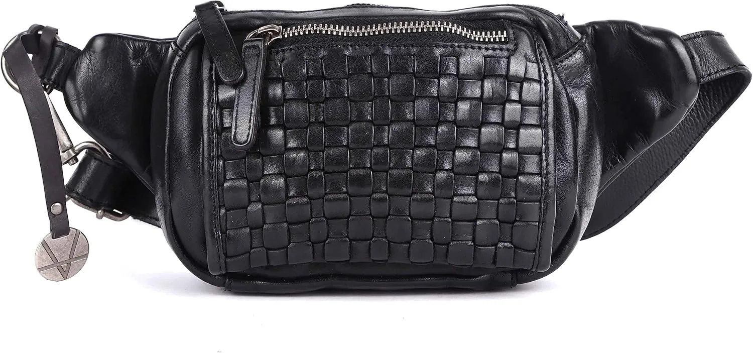 Vilenca Holland Stylish Real Leather Waist Bag Elegant Style Travel Pouch With Dust Bag, Black, 20 x 13 x 6, Fit