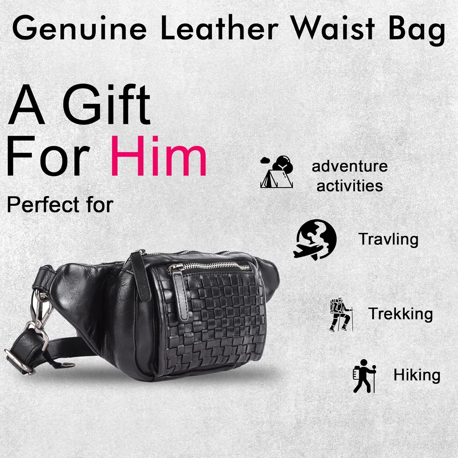 Vilenca Holland Stylish Real Leather Waist Bag Elegant Style Travel Pouch With Dust Bag, Black, 20 x 13 x 6, Fit