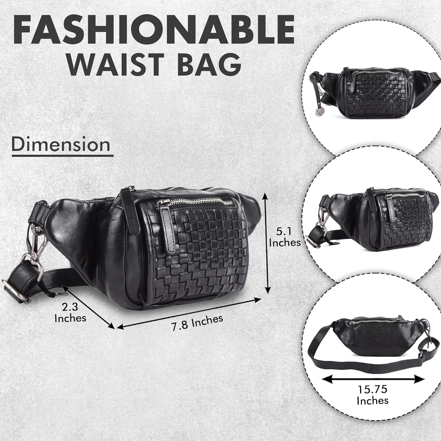 Vilenca Holland Stylish Real Leather Waist Bag Elegant Style Travel Pouch With Dust Bag, Black, 20 x 13 x 6, Fit