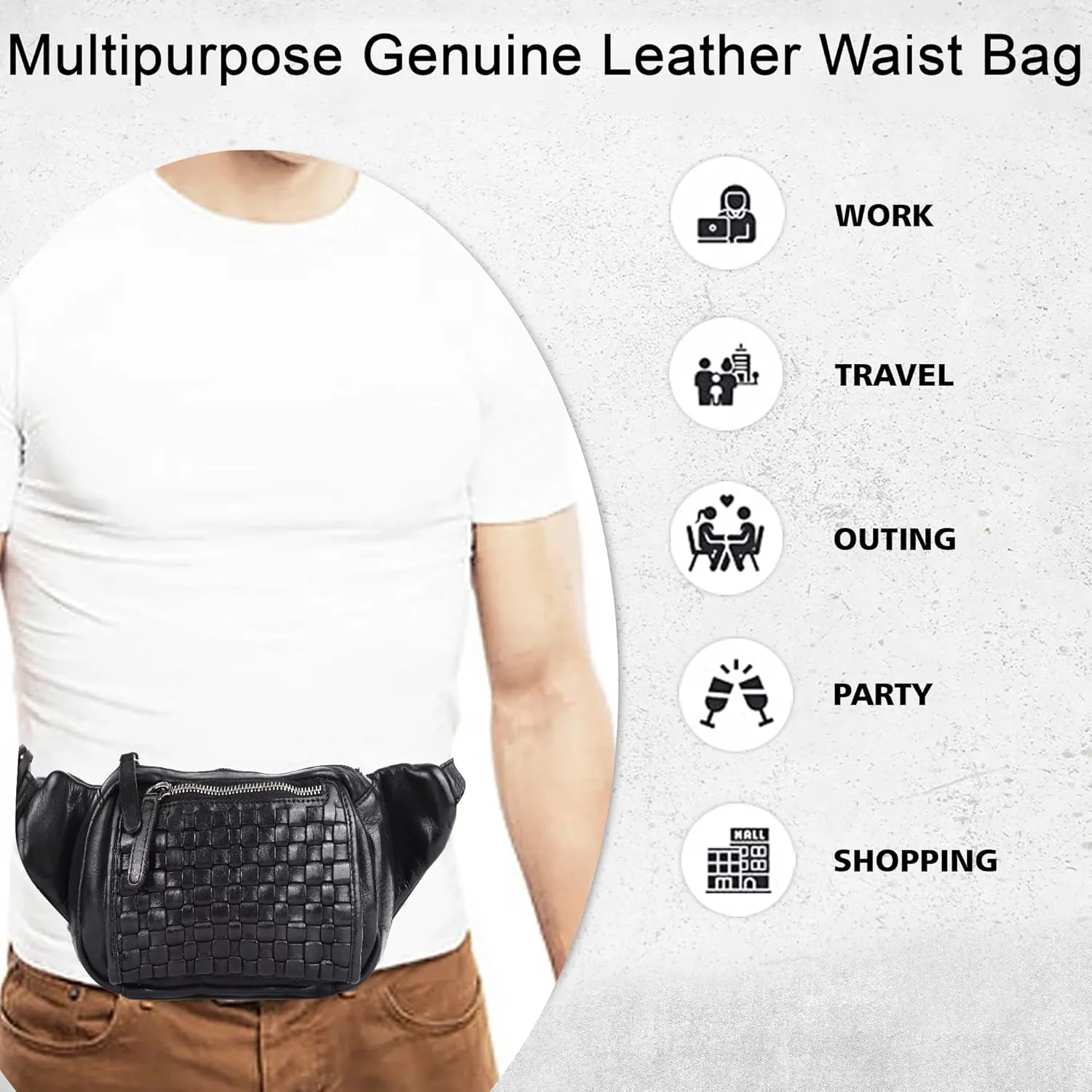 Vilenca Holland Stylish Real Leather Waist Bag Elegant Style Travel Pouch With Dust Bag, Black, 20 x 13 x 6, Fit
