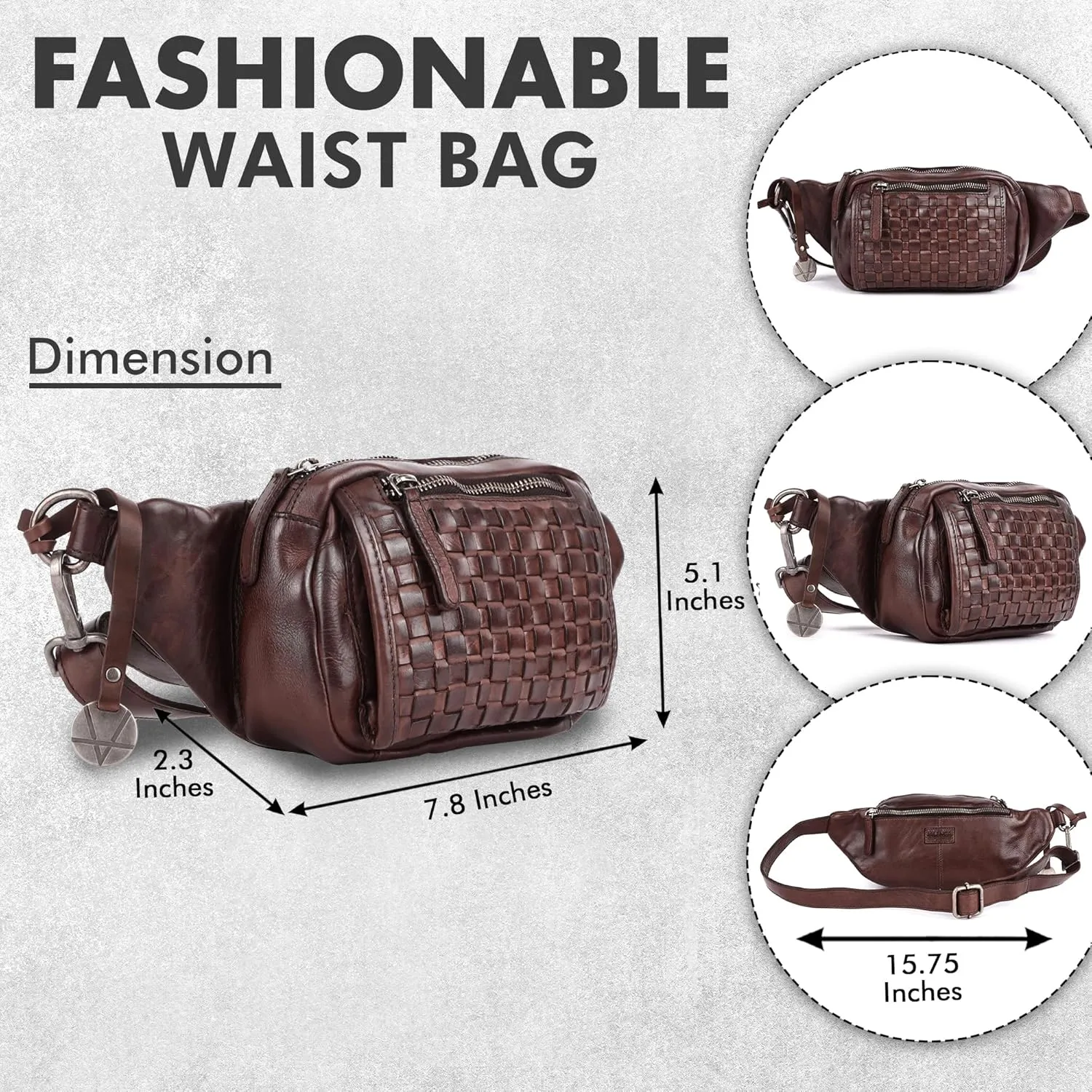 Vilenca Holland Stylish Real Leather Waist Bag Elegant Style Travel Pouch With Dust Bag, Brown, 20 x 13 x 6, Fit