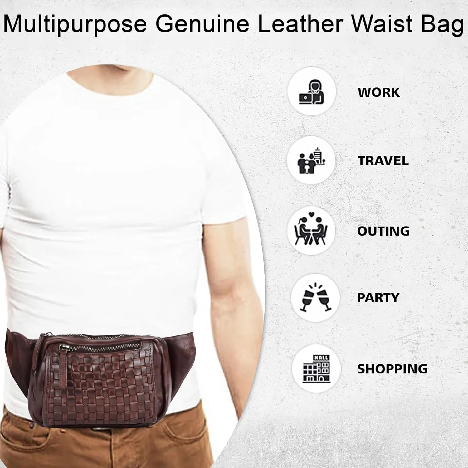 Vilenca Holland Stylish Real Leather Waist Bag Elegant Style Travel Pouch With Dust Bag, Brown, 20 x 13 x 6, Fit