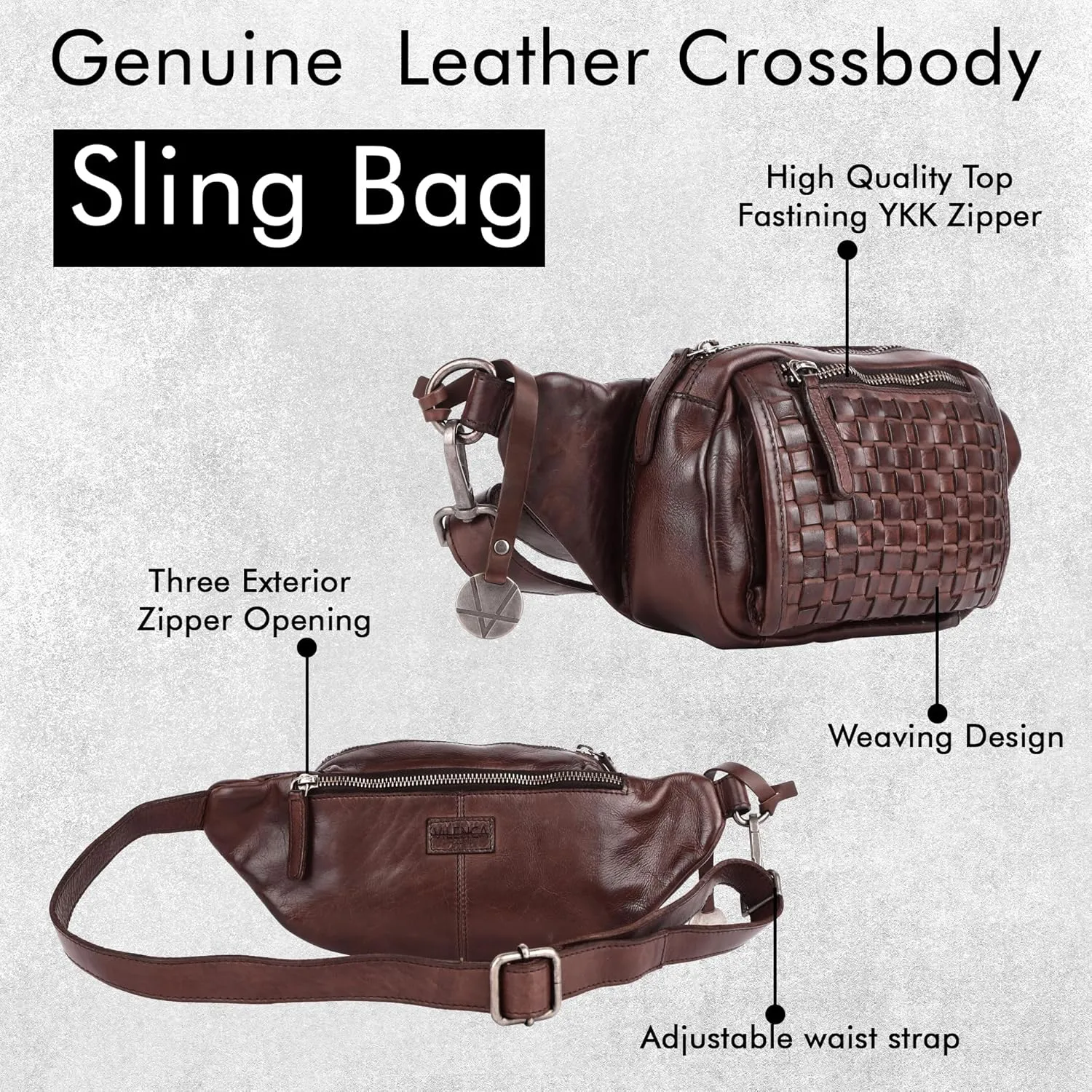 Vilenca Holland Stylish Real Leather Waist Bag Elegant Style Travel Pouch With Dust Bag, Brown, 20 x 13 x 6, Fit