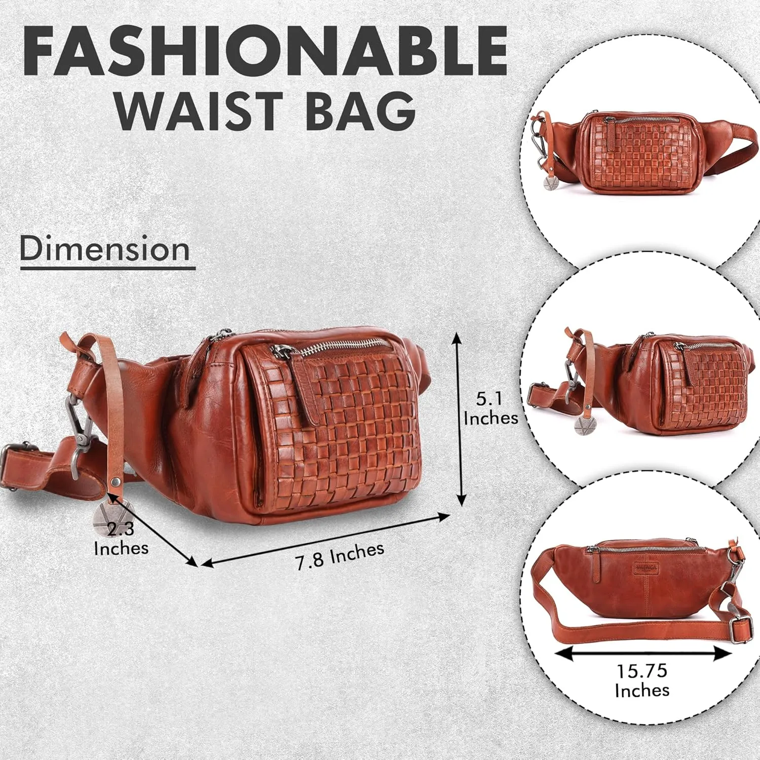 Vilenca Holland Stylish Real Leather Waist Bag Elegant Style Travel Pouch With Dust Bag, Cognac, 20 x 13 x 6, Fit
