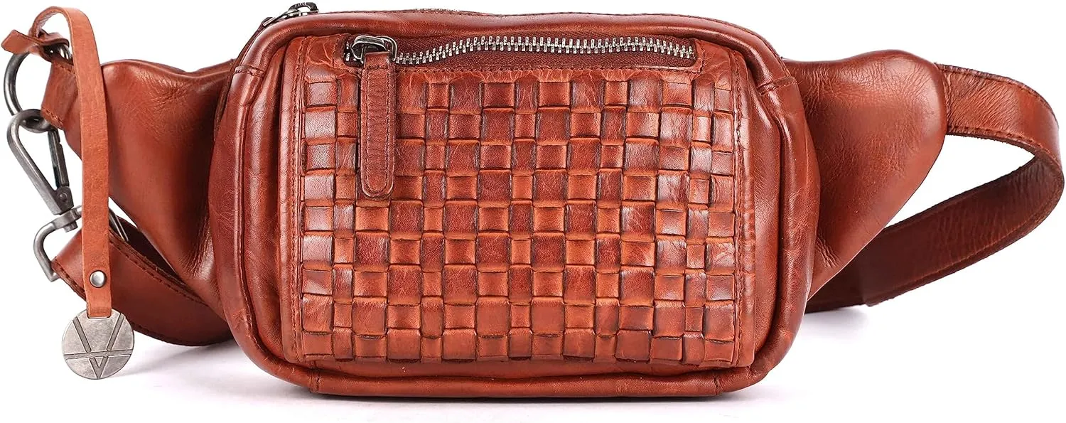 Vilenca Holland Stylish Real Leather Waist Bag Elegant Style Travel Pouch With Dust Bag, Cognac, 20 x 13 x 6, Fit
