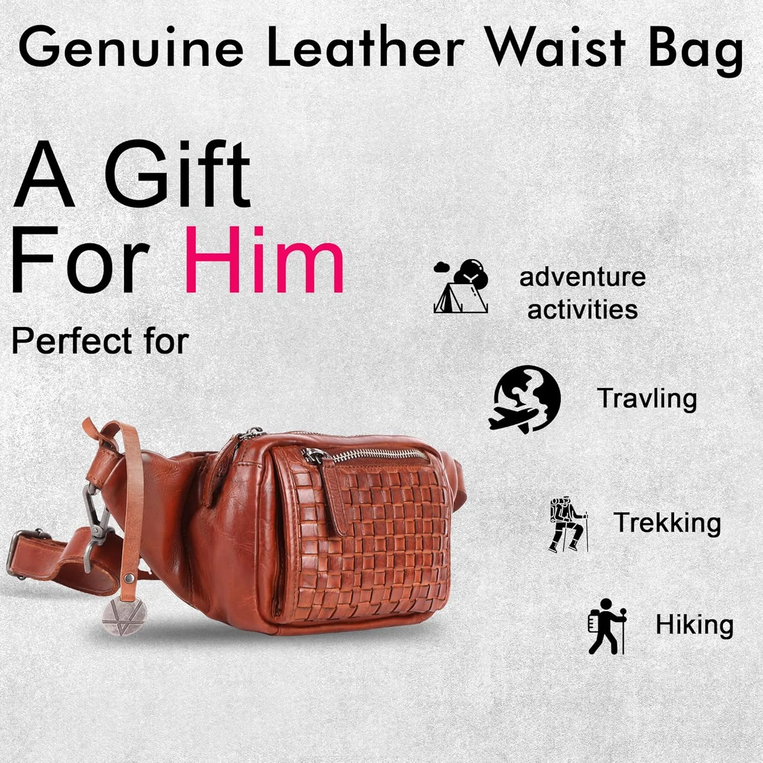 Vilenca Holland Stylish Real Leather Waist Bag Elegant Style Travel Pouch With Dust Bag, Cognac, 20 x 13 x 6, Fit
