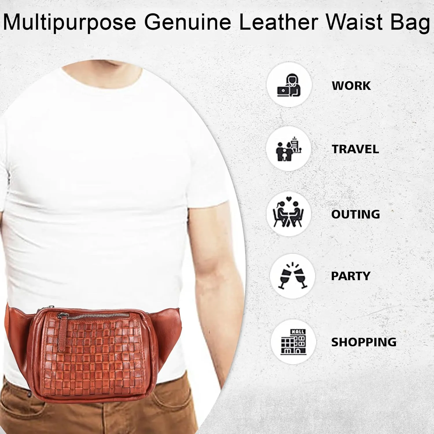 Vilenca Holland Stylish Real Leather Waist Bag Elegant Style Travel Pouch With Dust Bag, Cognac, 20 x 13 x 6, Fit