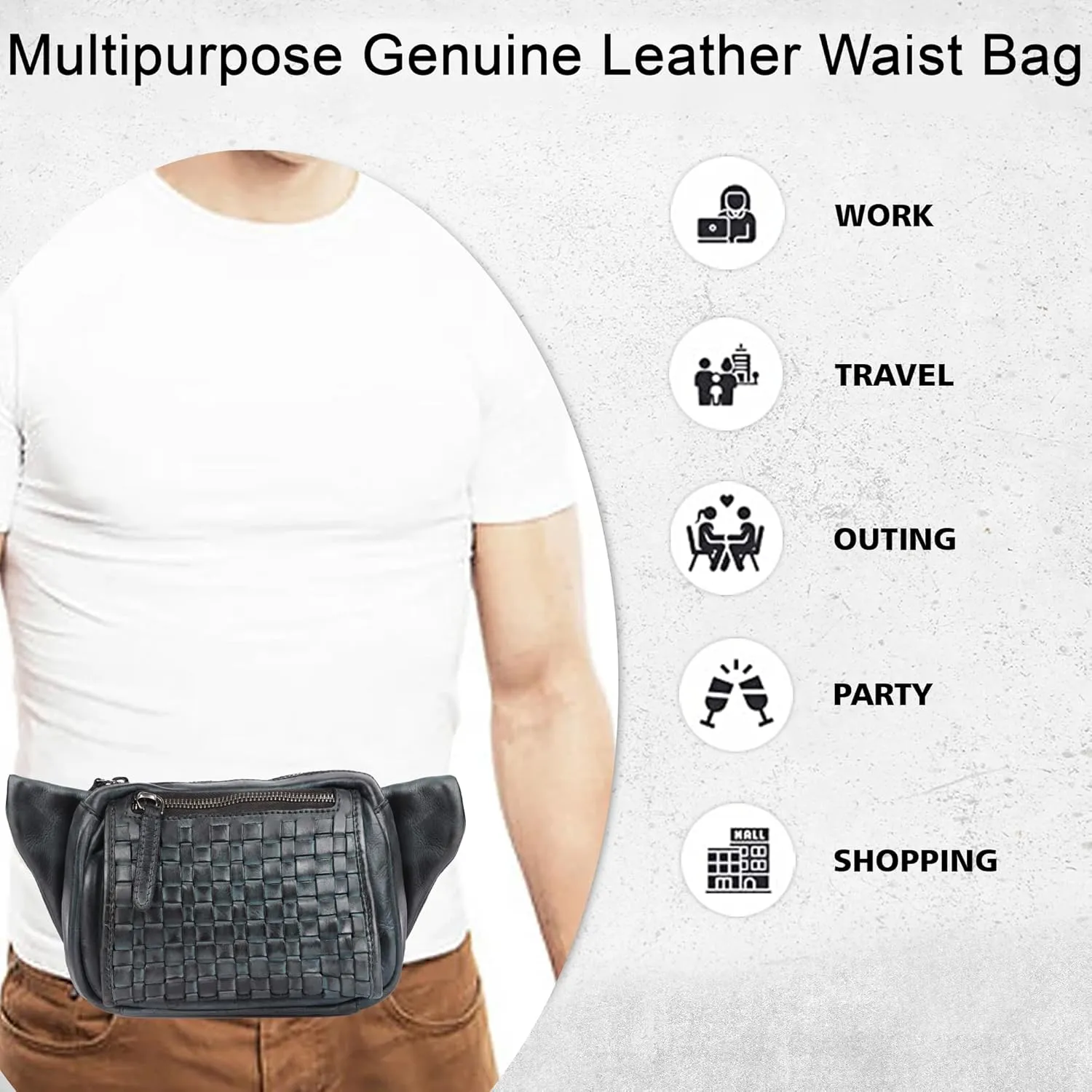 Vilenca Holland Stylish Real Leather Waist Bag Elegant Style Travel Pouch With Dust Bag, Grey, 20 x 13 x 6, Fit