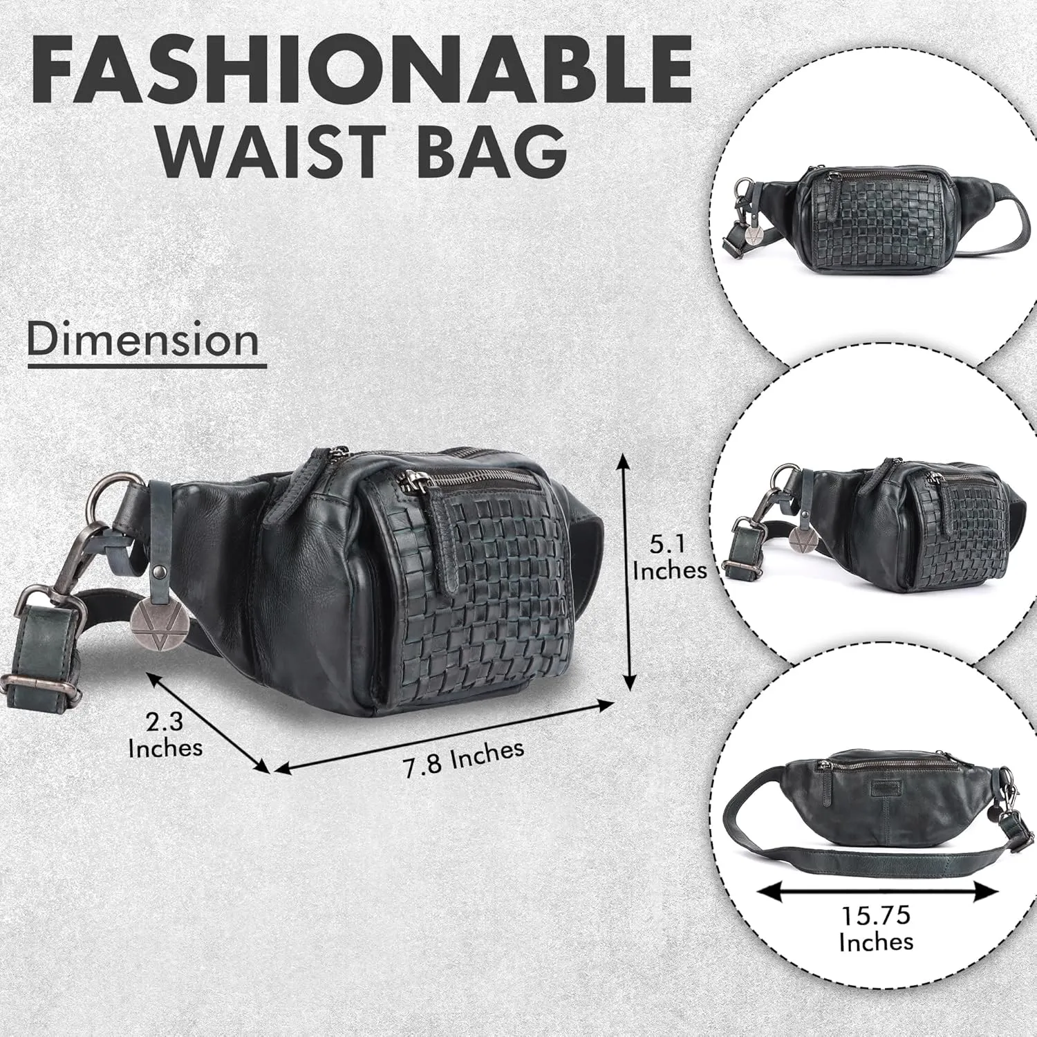 Vilenca Holland Stylish Real Leather Waist Bag Elegant Style Travel Pouch With Dust Bag, Grey, 20 x 13 x 6, Fit