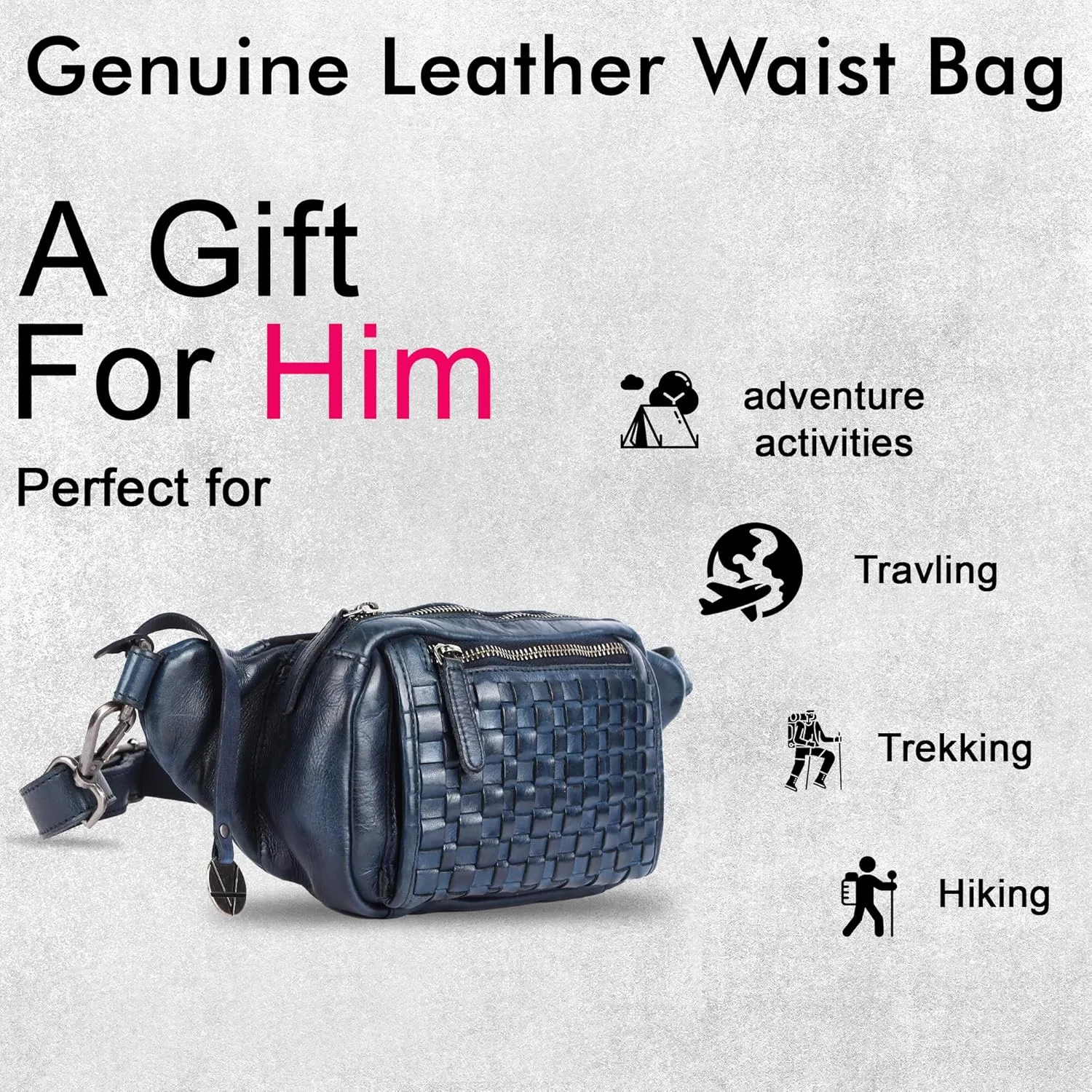 Vilenca Holland Stylish Real Leather Waist Bag Elegant Style Travel Pouch With Dust Bag, Navy, 20 x 13 x 6, Fit