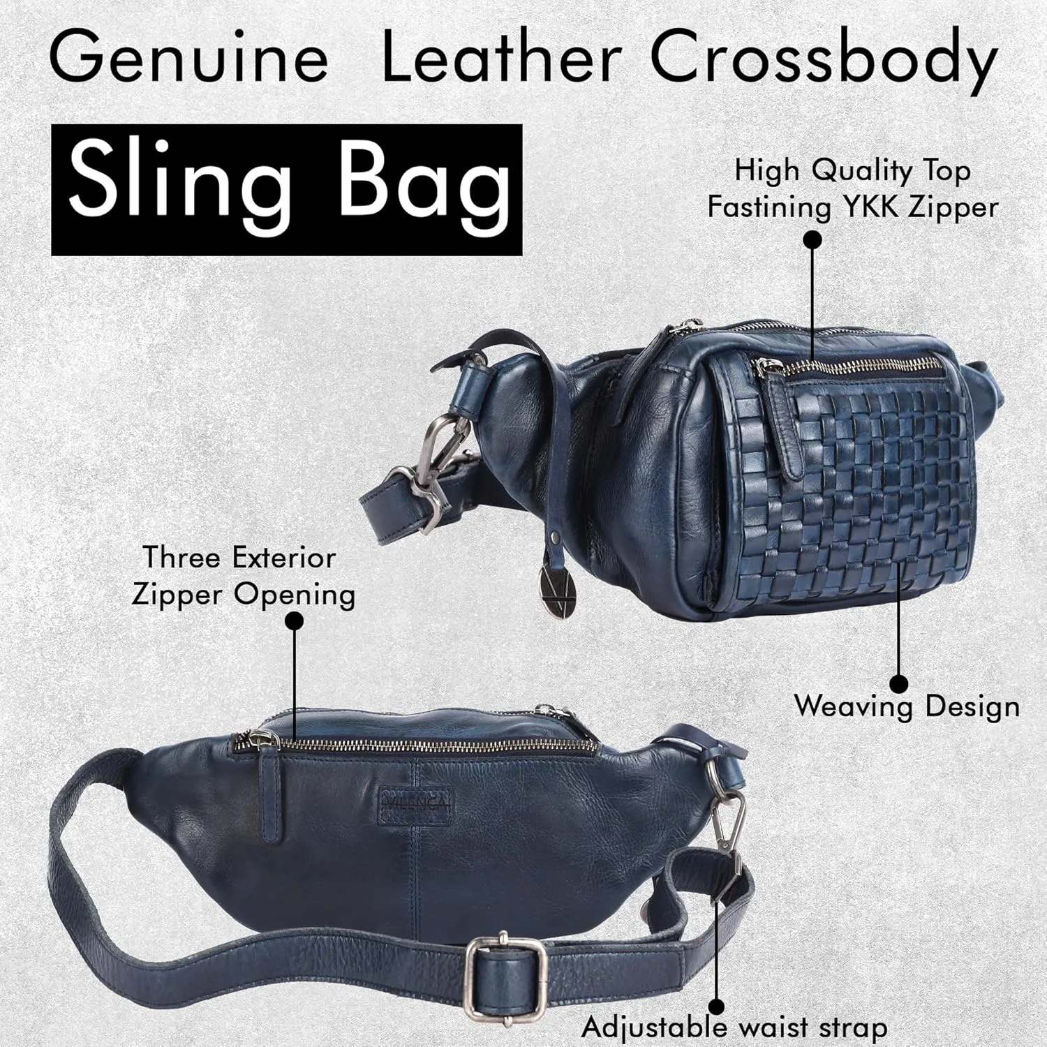 Vilenca Holland Stylish Real Leather Waist Bag Elegant Style Travel Pouch With Dust Bag, Navy, 20 x 13 x 6, Fit