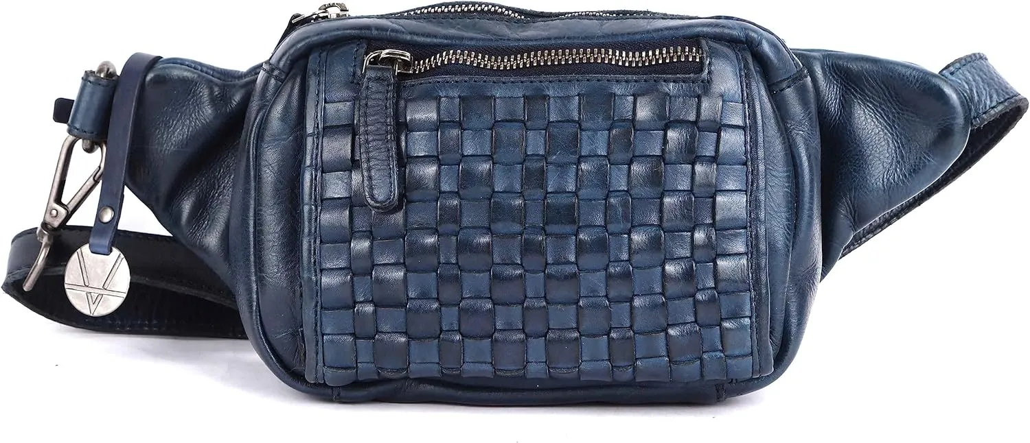 Vilenca Holland Stylish Real Leather Waist Bag Elegant Style Travel Pouch With Dust Bag, Navy, 20 x 13 x 6, Fit
